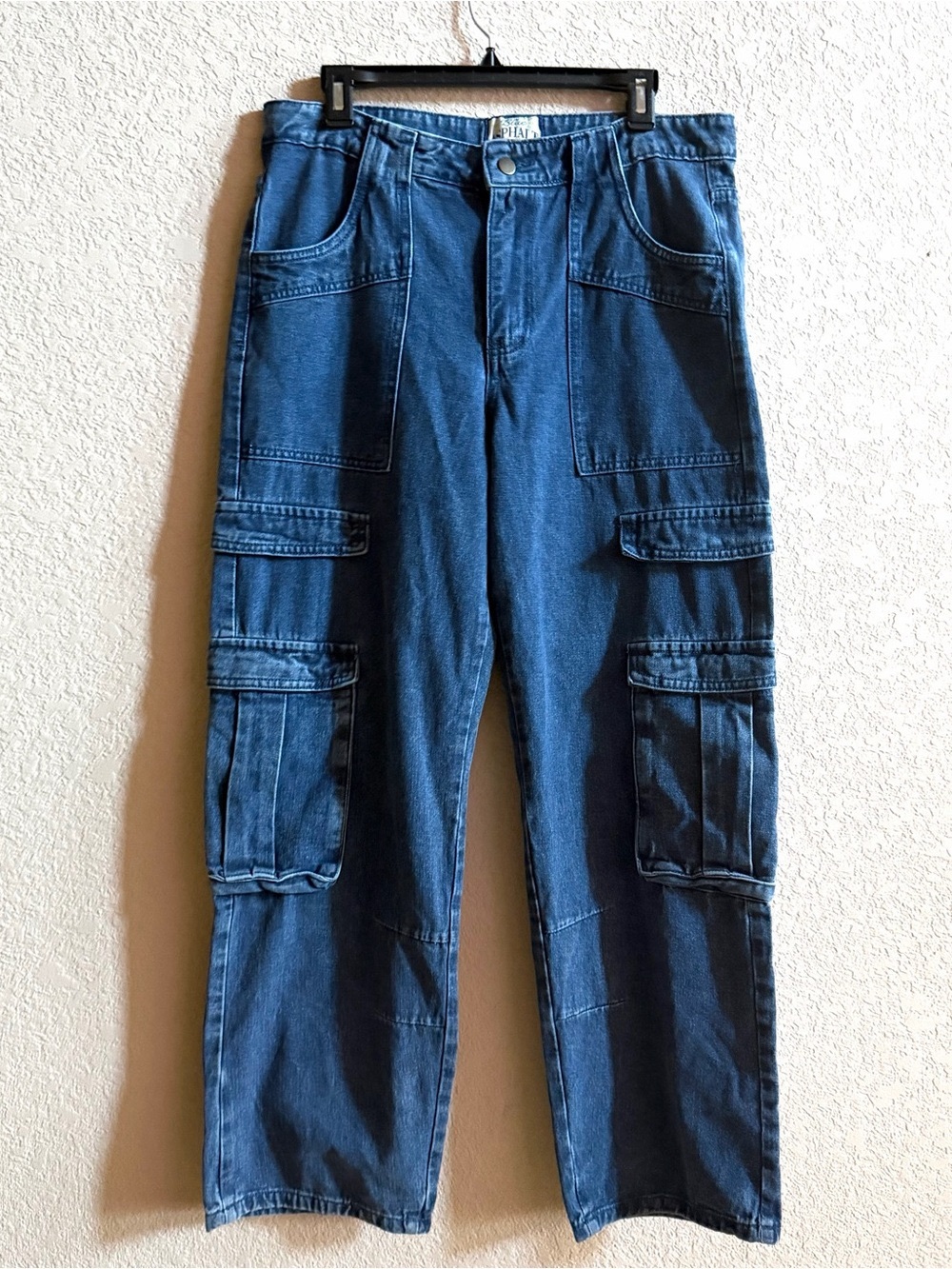 Men's Dark Wash Cargo Jeans - Blue